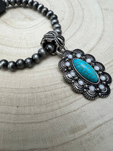 Load image into Gallery viewer, Western Faux Pearl and Concho with Faux Turquoise Stretch Bracelet - 6 inch
