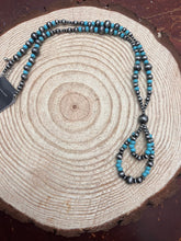 Load image into Gallery viewer, Western Faux Sterling Pearl Teardrop &amp; Faux Turquoise Necklace - 21 inch + 3
