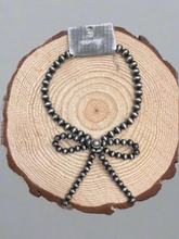 Load image into Gallery viewer, Faux Bow Necklace with Large Faux Pearls - 16 inch
