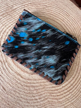 Load image into Gallery viewer, Hair on Hide Coin Purse with teal splattered paint
