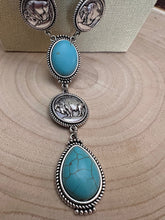 Load image into Gallery viewer, Western Buffalo Coin Faux Lariat Necklace &amp; Earring Set - 26 inch + 3

