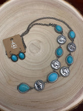 Load image into Gallery viewer, Western Buffalo Coin Faux Lariat Necklace &amp; Earring Set - 26 inch + 3

