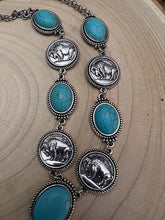Load image into Gallery viewer, Western Buffalo Coin Faux Lariat Necklace &amp; Earring Set - 26 inch + 3
