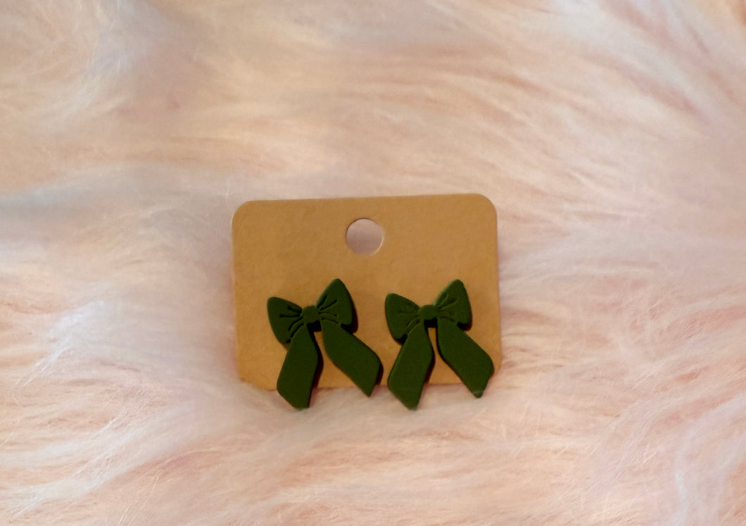 Big Green 🟢 Bow 🎀 Studded Earrings
