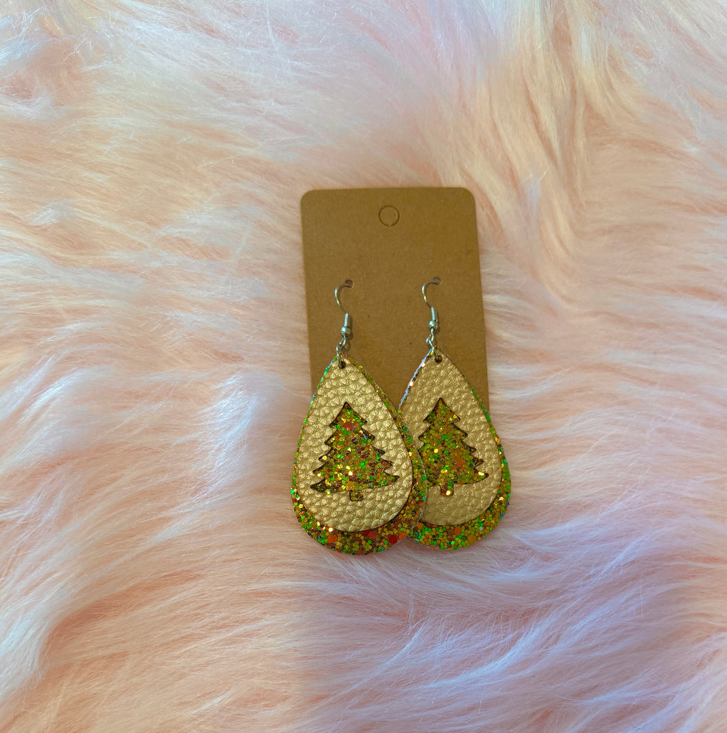 Gold 🟡 Glitter Christmas Tree 🎄 Earrings