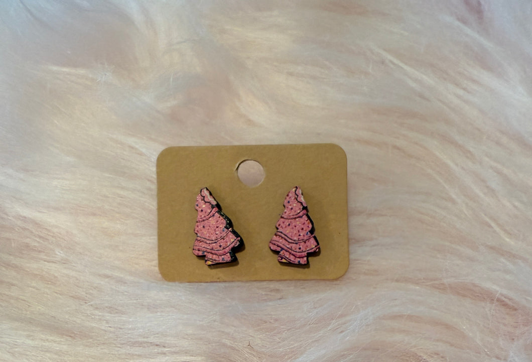 Dark Pink Speckled Christmas Tree 🎄 Studded Earrings