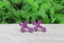 Load image into Gallery viewer, Purple Glitter Cross || 12mm Stud Earrings || Hypoallergenic
