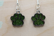 Load image into Gallery viewer, Lime Green Glitter Paw Prints || Dangle Earrings
