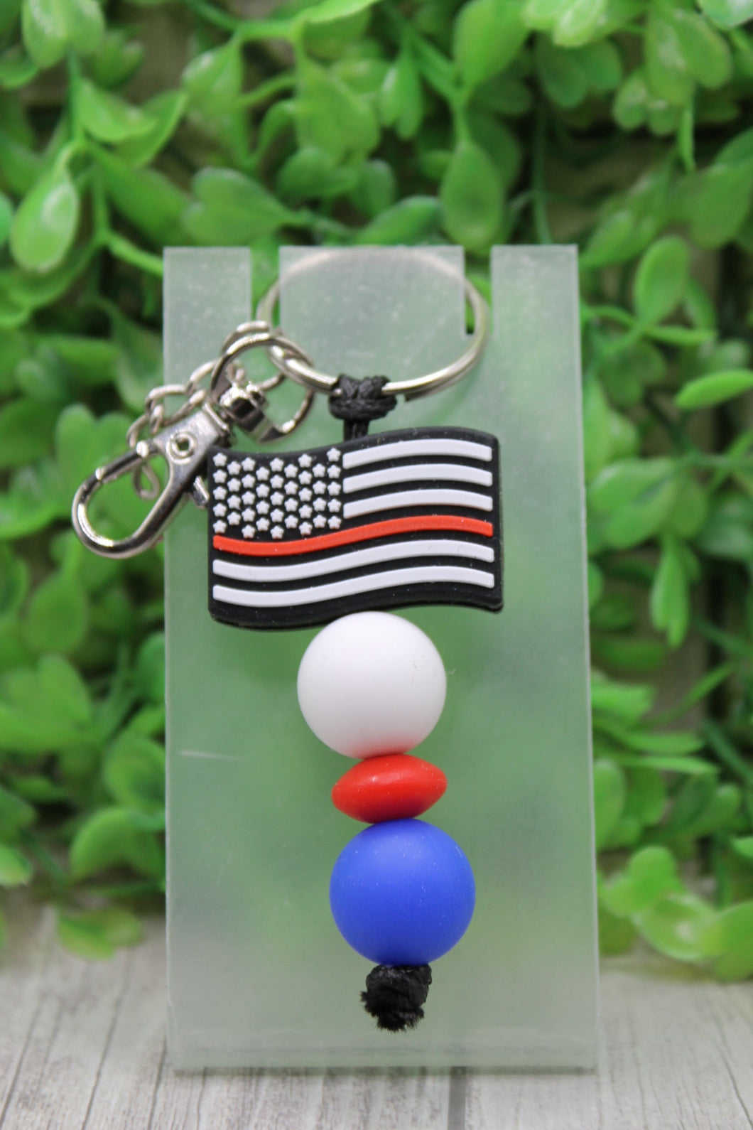 Red Line Flag Silicone Bead Keychain