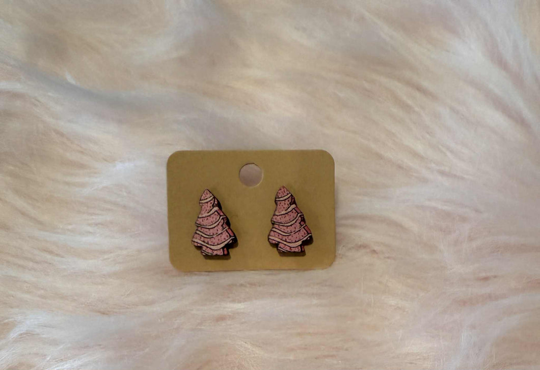 Light Pink 🩷 Speckled Christmas Tree 🎄 Studded Earrings