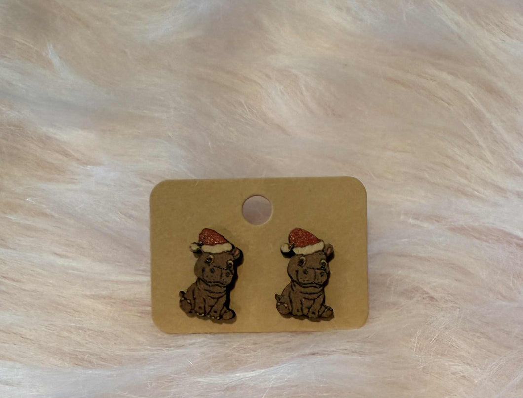 Christmas Hippo 🦛 Studded Earrings