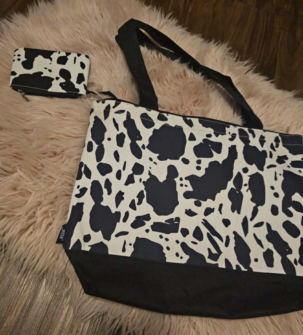Large Black/White Cow Print Tote Bag 👜
