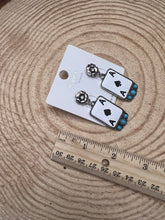 Load image into Gallery viewer, Ace of Spades and Faux Turquoise Earrings - 2 inch drop
