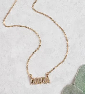 MAMA Gold Chain Necklace with Gold Jeweled MAMA Pendant • NECKLACE