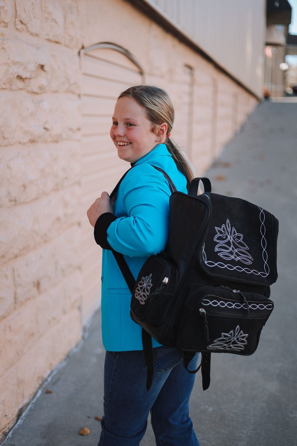 Black Suede leather Boot Stitch Backpack
