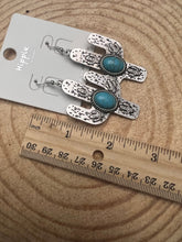 Load image into Gallery viewer, Cactus Dangle Earrings with Faux Turquoise - 2 1/2 inch drop
