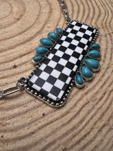 Load image into Gallery viewer, Checkered Bar Necklace with Faux Turquoise - 18 inch necklace
