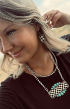 Load image into Gallery viewer, Checkered Bar Necklace with Faux Turquoise - 18 inch necklace
