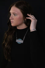 Load image into Gallery viewer, Checkered Bar Necklace with Faux Turquoise - 18 inch necklace
