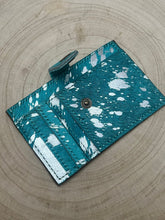 Load image into Gallery viewer, Cowhide Credit Card Wallet - Silver on Turquoise
