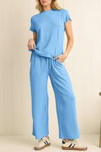 Load image into Gallery viewer, Luxury Solid Corded Short Sleeve T Shirt And Wide Leg Pants Set
