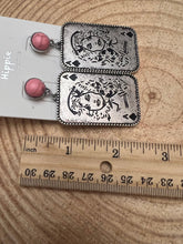 Load image into Gallery viewer, Dolly Card Theme Dangle Earrings with Pink Stone - 2 1/2 inch drop
