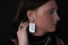 Load image into Gallery viewer, Dolly Card Theme Dangle Earrings with Pink Stone - 2 1/2 inch drop
