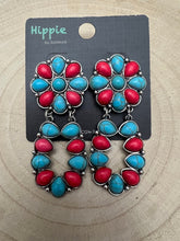 Load image into Gallery viewer, Faux Turquoise and Coral Cluster Post Earrings
