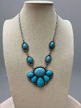 Load image into Gallery viewer, Faux Turquoise Squash Blossom and Earring Set - 18 inch necklace
