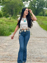 Load image into Gallery viewer, Faux Turquoise Squash Blossom and Earring Set - 18 inch necklace
