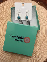 Load image into Gallery viewer, Feather Earrings with Faux Turquoise - 2 inch drop
