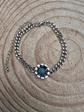Load image into Gallery viewer, Flower and Faux Turquoise Cuban Chain Bracelet
