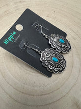 Load image into Gallery viewer, Oval Concho Earrings with Faux Turquoise

