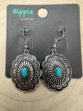 Load image into Gallery viewer, Oval Concho Earrings with Faux Turquoise
