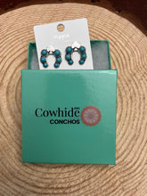 Load image into Gallery viewer, Spade and Faux Turquoise Squash Blossom Earrings - 1 inch drop
