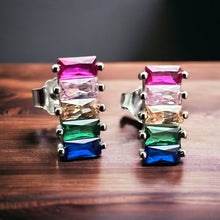 Load image into Gallery viewer, Sterling Silver Rainbow CZ Post Earrings
