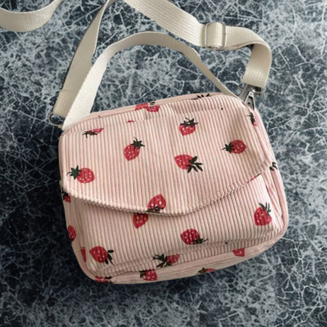 Strawberry Corduroy Crossbody Bag