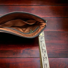 Load image into Gallery viewer, Tooled Cowhide Wristlet Pouch
