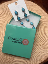 Load image into Gallery viewer, Western 5 Teardrop Shape Faux Turquoise Dangle Earrings - 3 1/2 inch drop
