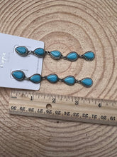 Load image into Gallery viewer, Western 5 Teardrop Shape Faux Turquoise Dangle Earrings - 3 1/2 inch drop

