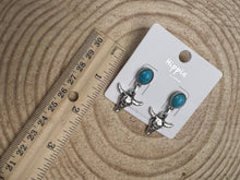 Load image into Gallery viewer, Western Bull Skull Dangle Earrings with Faux Turquoise - 1 1/2 inch drop
