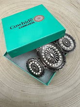 Load image into Gallery viewer, Western Concho and White Stone Faux Wide Statement Stretch Bracelet
