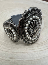 Load image into Gallery viewer, Western Concho and White Stone Faux Wide Statement Stretch Bracelet

