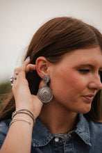 Load image into Gallery viewer, Western Concho Dangle Earrings with Faux Turquoise
