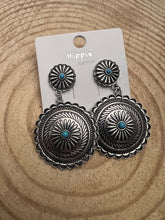 Load image into Gallery viewer, Western Concho Dangle Earrings with Faux Turquoise
