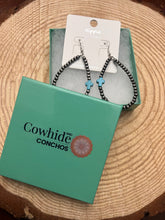 Load image into Gallery viewer, Western Cross with Faux Turquoise Metal Pearl Teardrop Earrings - 2 1/2 inch drop
