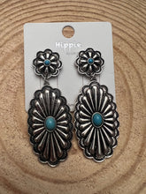 Load image into Gallery viewer, Western Double Concho Earrings with Faux Turquoise
