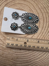 Load image into Gallery viewer, Western Double Concho Earrings with Faux Turquoise
