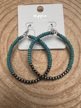 Load image into Gallery viewer, Western Faux Pearls and Faux Turquoise Hoop Earrings - 2 1/2 inch drop
