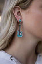 Load image into Gallery viewer, Western Turquoise Guitar Dangle Earrings - 2 inch drop
